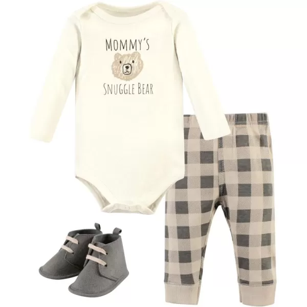 Hudson Baby Unisex Baby Unisex Baby Cotton Bodysuit, Pant and Shoe Set, Snuggle Bear, 6-9 Months