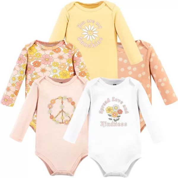 Hudson Baby Unisex Baby Unisex Baby Cotton Long-sleeve Bodysuits, Peace Love Flowers, 12-18 Months
