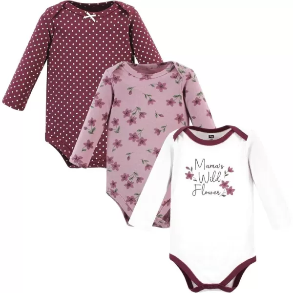 Hudson Baby Unisex Baby Unisex Baby Cotton Long-sleeve Bodysuits, Plum Wildflower, 9-12 Months