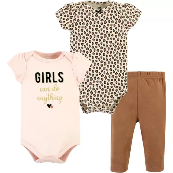 Hudson Baby baby-girls Unisex Baby Cotton Bodysuit and Pant Set, Cinnamon Hearts, 3-6 Months