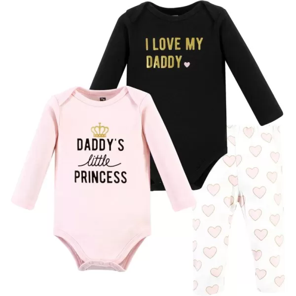 Hudson Baby baby-girls Unisex Baby Cotton Bodysuit and Pant Set, Daddys Little Princess, 0-3 Months