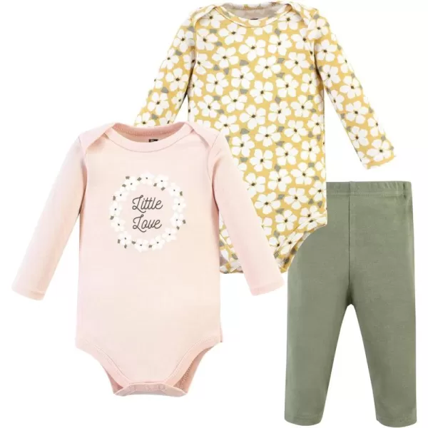Hudson Baby baby-girls Unisex Baby Cotton Bodysuit and Pant Set, Sage Floral Wreath, 3-6 Months