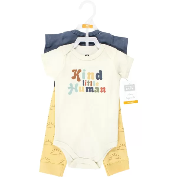 Hudson Baby baby-girls Unisex Baby Cotton Bodysuit and Pant Set, Kind Human, 0-3 Months