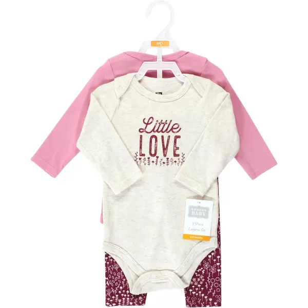Hudson Baby baby-girls Unisex Baby Cotton Bodysuit and Pant Set, Little Love Flowers, 0-3 Months