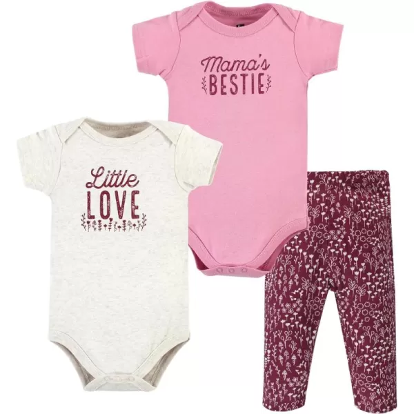 Hudson Baby baby-girls Unisex Baby Cotton Bodysuit and Pant Set, Little Love Flowers, 0-3 Months