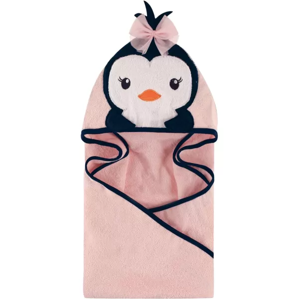 Hudson Baby Unisex Baby Cotton Animal Face Hooded Towel, Miss Penguin, One Size