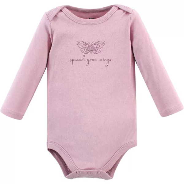 Hudson Baby Unisex Baby Unisex Baby Cotton Long-sleeve Bodysuits, Plum Wildflower, Preemie
