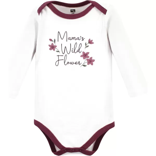 Hudson Baby Unisex Baby Unisex Baby Cotton Long-sleeve Bodysuits, Plum Wildflower, Preemie