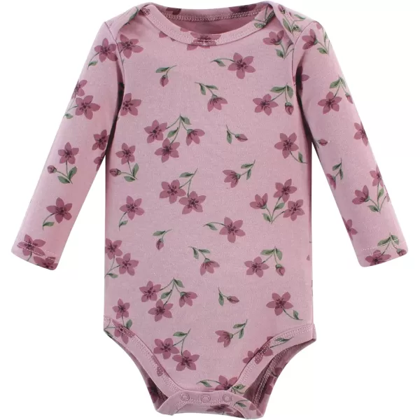 Hudson Baby Unisex Baby Unisex Baby Cotton Long-sleeve Bodysuits, Plum Wildflower, Preemie