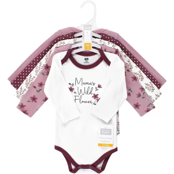 Hudson Baby Unisex Baby Unisex Baby Cotton Long-sleeve Bodysuits, Plum Wildflower, Preemie