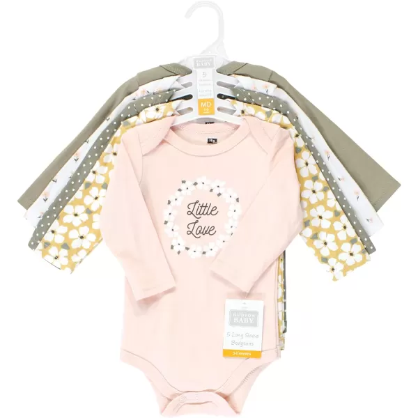 Hudson Baby Unisex Baby Unisex Baby Cotton Long-sleeve Bodysuits, Sage Floral Wreath, 18-24 Months