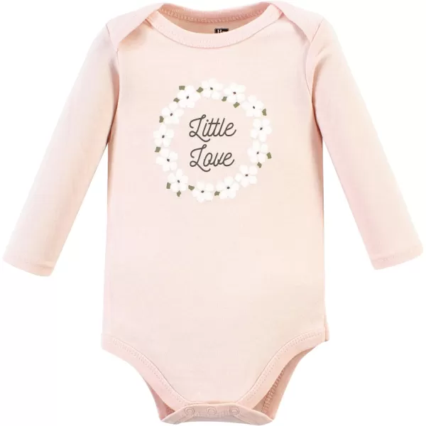 Hudson Baby Unisex Baby Unisex Baby Cotton Long-sleeve Bodysuits, Sage Floral Wreath, 6-9 Months