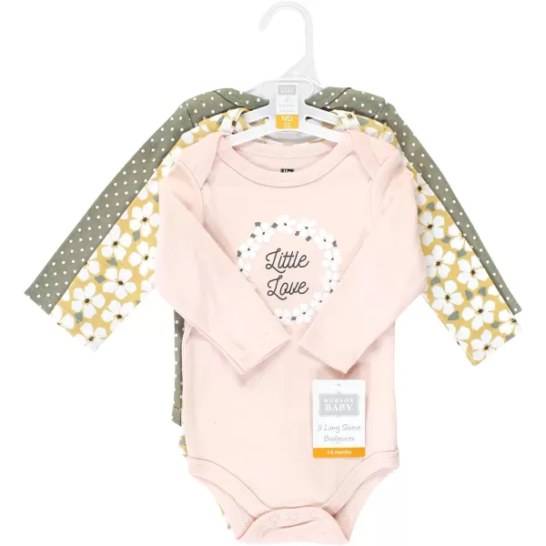 Hudson Baby Unisex Baby Unisex Baby Cotton Long-sleeve Bodysuits, Sage Floral Wreath, 6-9 Months