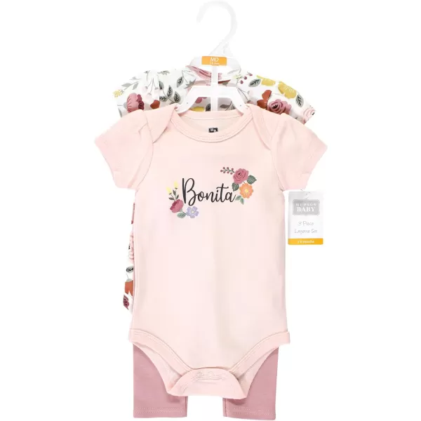 Hudson Baby baby-girls Unisex Baby Cotton Bodysuit and Pant Set, Bonita, 3-6 Months