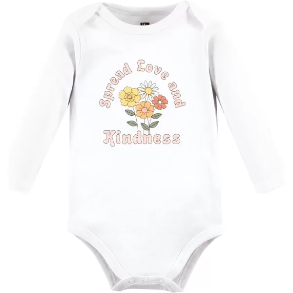 Hudson Baby baby-girls Unisex Baby Cotton Bodysuit and Pant Set, Peace Love Flowers, Newborn