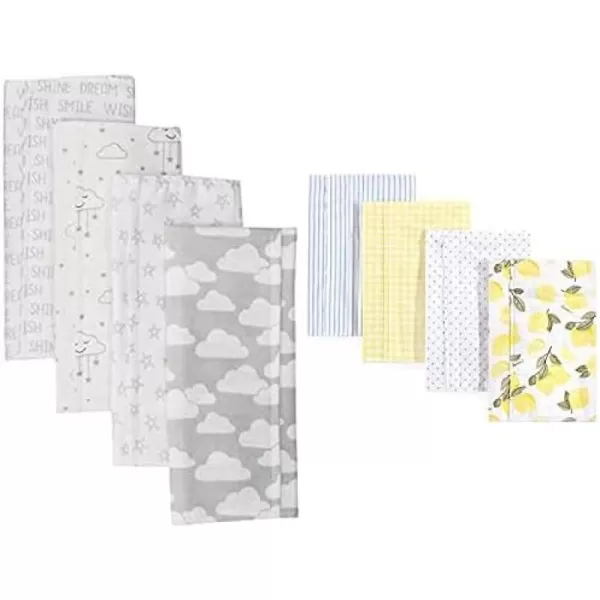 Hudson Baby Girl Cotton Flannel Burp Cloth 8-Pack, Peacock Feather Butterflies