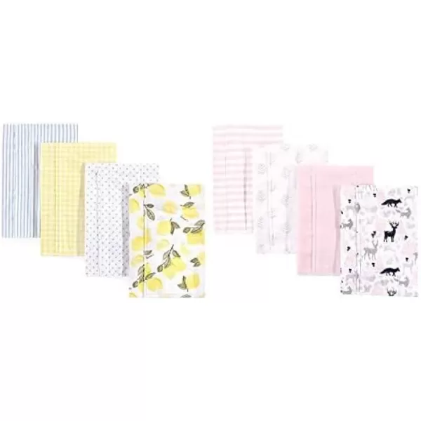 Hudson Baby Girl Cotton Flannel Burp Cloth 8-Pack, Peacock Feather Butterflies