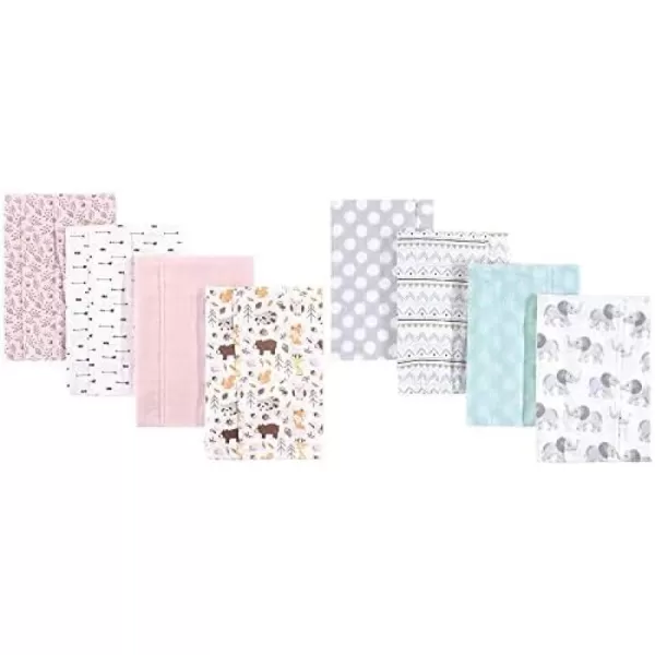 Hudson Baby Girl Cotton Flannel Burp Cloth 8-Pack, Peacock Feather Butterflies