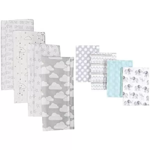 Hudson Baby Girl Cotton Flannel Burp Cloth 8-Pack, Peacock Feather Butterflies