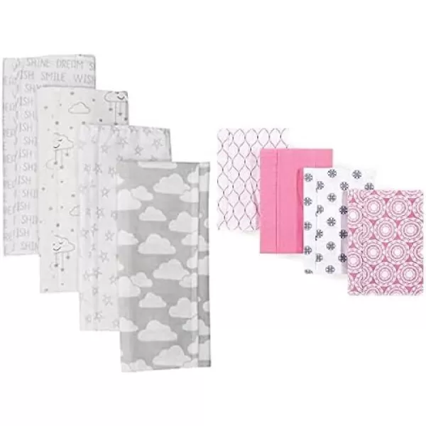 Hudson Baby Girl Cotton Flannel Burp Cloth 8-Pack, Peacock Feather Butterflies