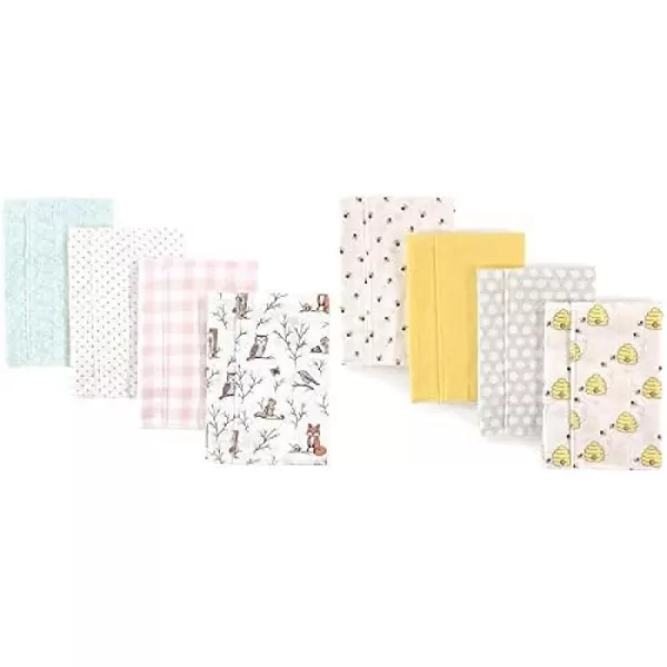 Hudson Baby Girl Cotton Flannel Burp Cloth 8-Pack, Peacock Feather Butterflies