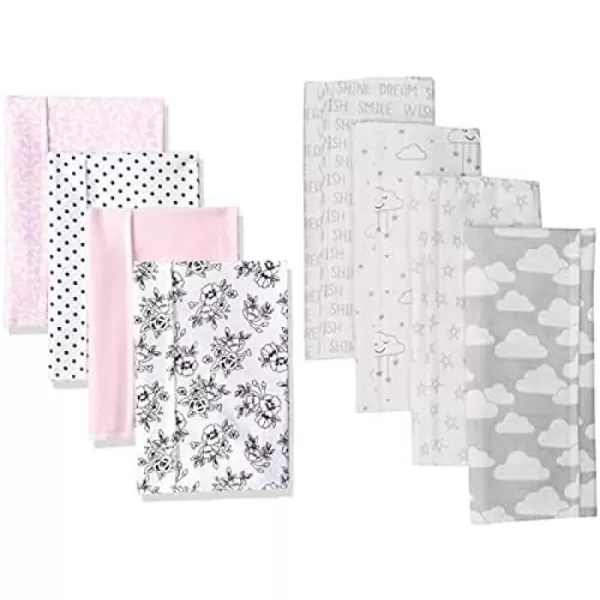 Hudson Baby Girl Cotton Flannel Burp Cloth 8-Pack, Peacock Feather Butterflies