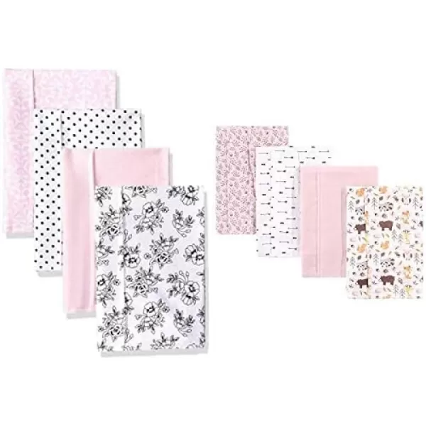 Hudson Baby Girl Cotton Flannel Burp Cloth 8-Pack, Peacock Feather Butterflies