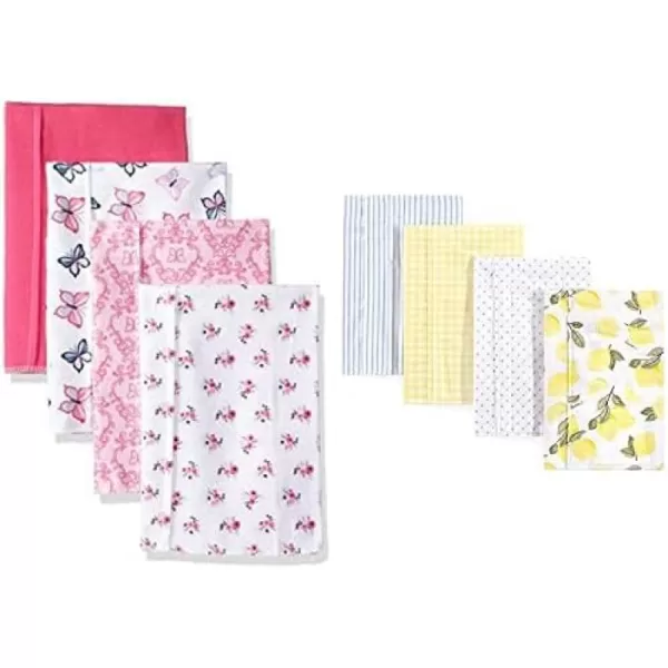 Hudson Baby Girl Cotton Flannel Burp Cloth 8-Pack, Peacock Feather Butterflies