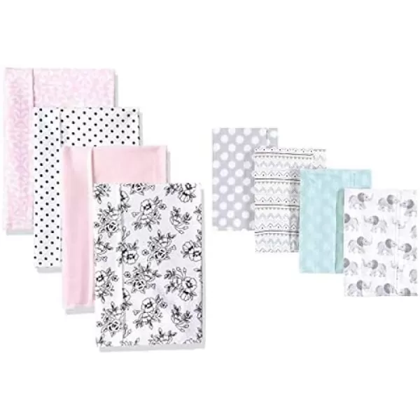 Hudson Baby Girl Cotton Flannel Burp Cloth 8-Pack, Peacock Feather Butterflies