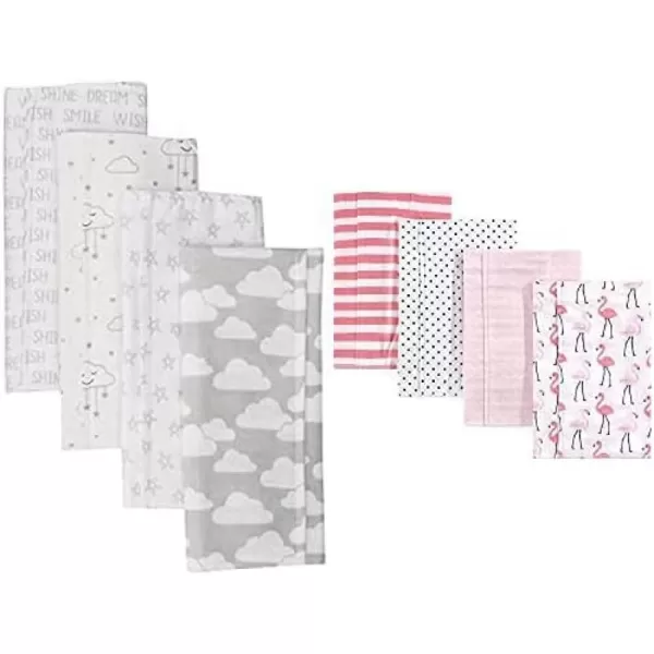 Hudson Baby Girl Cotton Flannel Burp Cloth 8-Pack, Peacock Feather Butterflies