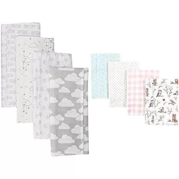 Hudson Baby Girl Cotton Flannel Burp Cloth 8-Pack, Peacock Feather Butterflies