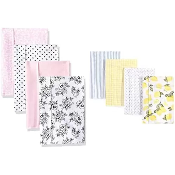 Hudson Baby Girl Cotton Flannel Burp Cloth 8-Pack, Peacock Feather Butterflies