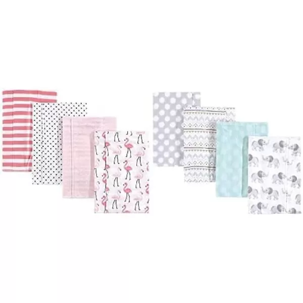 Hudson Baby Girl Cotton Flannel Burp Cloth 8-Pack, Peacock Feather Butterflies