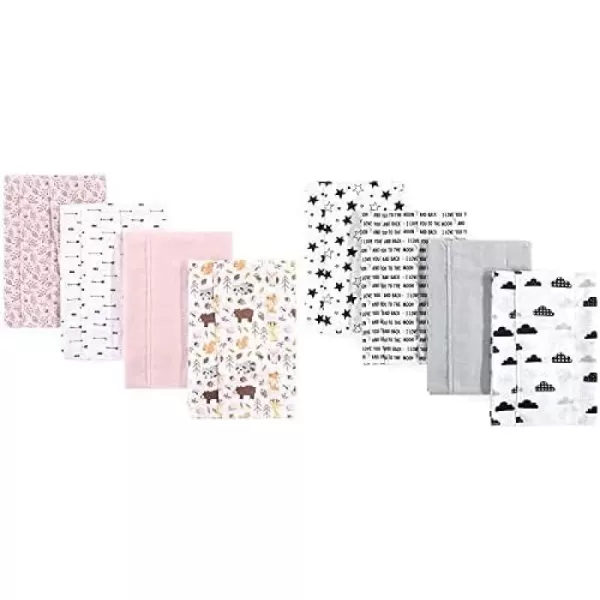 Hudson Baby Girl Cotton Flannel Burp Cloth 8-Pack, Peacock Feather Butterflies