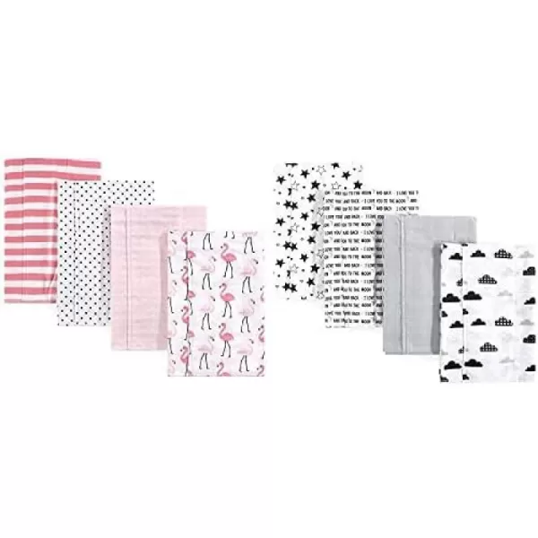 Hudson Baby Girl Cotton Flannel Burp Cloth 8-Pack, Peacock Feather Butterflies
