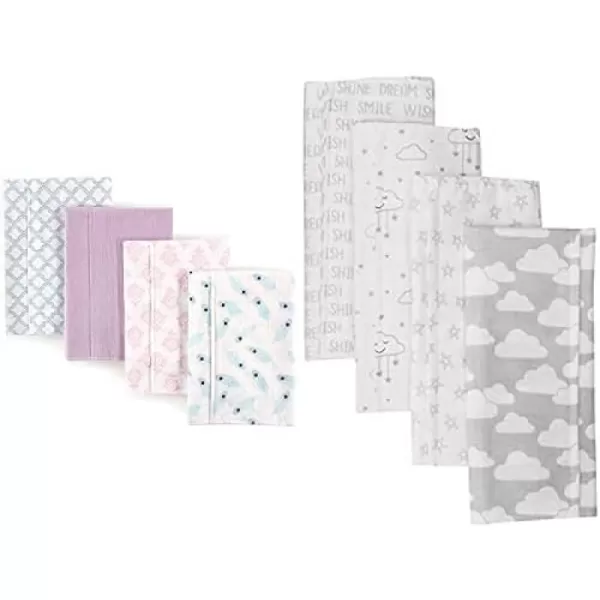 Hudson Baby Girl Cotton Flannel Burp Cloth 8-Pack, Peacock Feather Butterflies