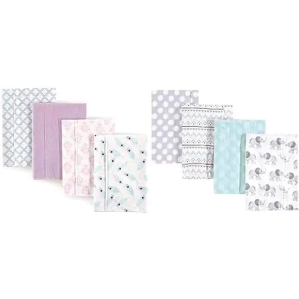 Hudson Baby Girl Cotton Flannel Burp Cloth 8-Pack, Peacock Feather Butterflies