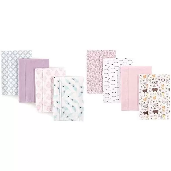 Hudson Baby Girl Cotton Flannel Burp Cloth 8-Pack, Peacock Feather Butterflies