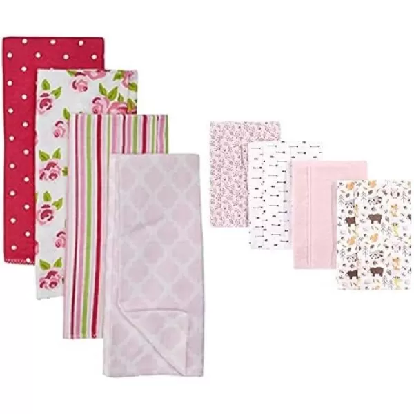 Hudson Baby Girl Cotton Flannel Burp Cloth 8-Pack, Peacock Feather Butterflies