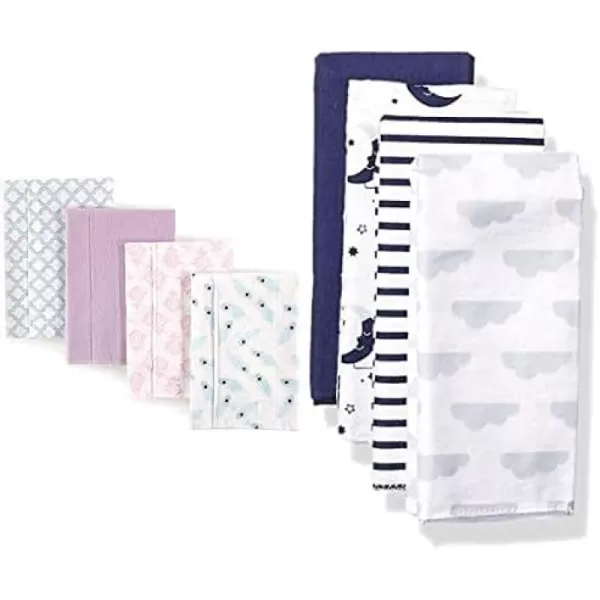 Hudson Baby Girl Cotton Flannel Burp Cloth 8-Pack, Peacock Feather Butterflies