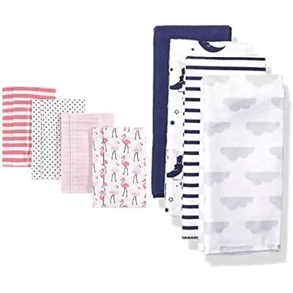 Hudson Baby Girl Cotton Flannel Burp Cloth 8-Pack, Peacock Feather Butterflies