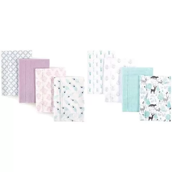 Hudson Baby Girl Cotton Flannel Burp Cloth 8-Pack, Peacock Feather Butterflies