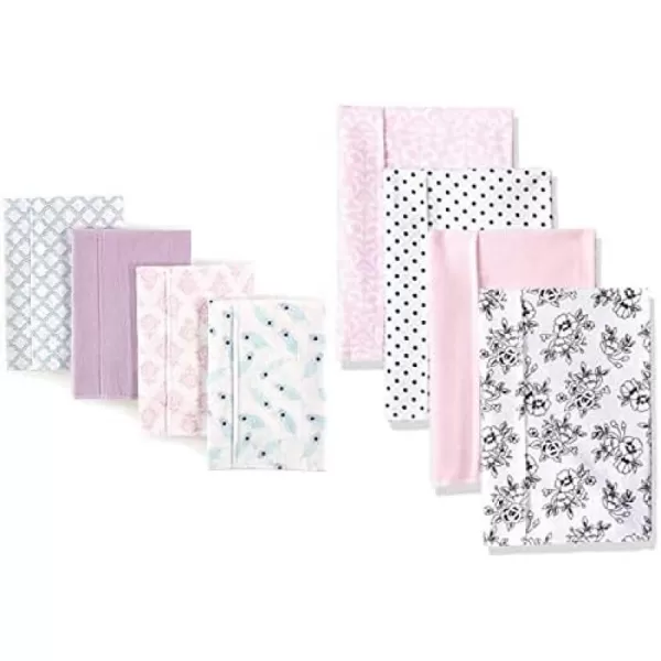 Hudson Baby Girl Cotton Flannel Burp Cloth 8-Pack, Peacock Feather Butterflies