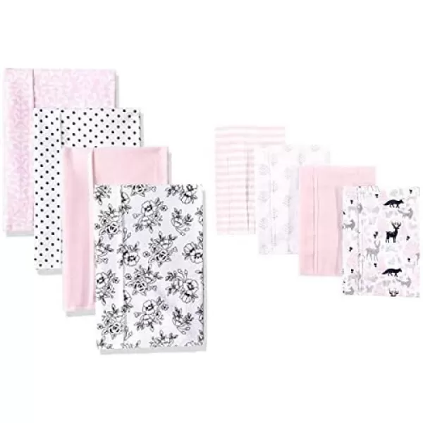 Hudson Baby Girl Cotton Flannel Burp Cloth 8-Pack, Peacock Feather Butterflies