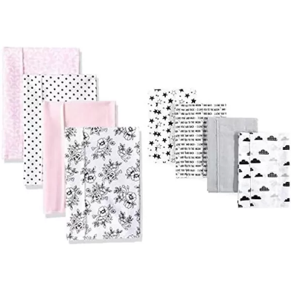 Hudson Baby Girl Cotton Flannel Burp Cloth 8-Pack, Peacock Feather Butterflies