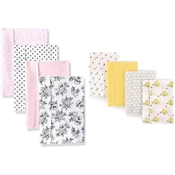Hudson Baby Girl Cotton Flannel Burp Cloth 8-Pack, Peacock Feather Butterflies