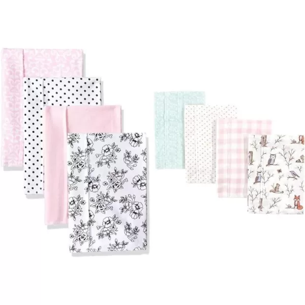 Hudson Baby Girl Cotton Flannel Burp Cloth 8-Pack, Peacock Feather Butterflies