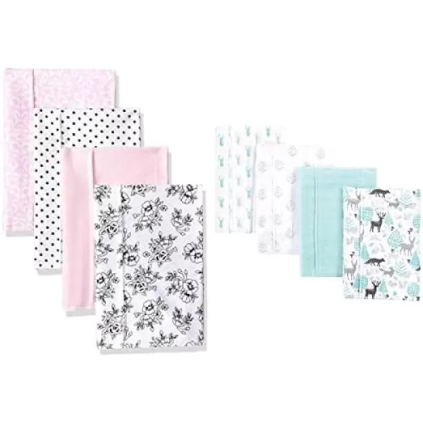 Hudson Baby Girl Cotton Flannel Burp Cloth 8-Pack, Peacock Feather Butterflies