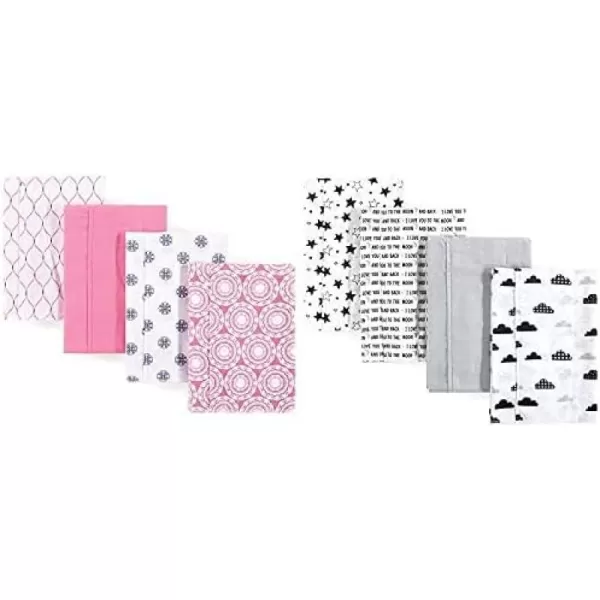 Hudson Baby Girl Cotton Flannel Burp Cloth 8-Pack, Peacock Feather Butterflies