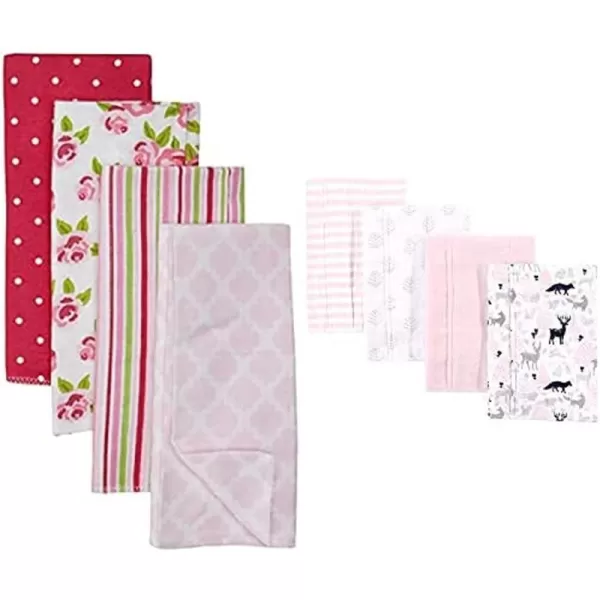 Hudson Baby Girl Cotton Flannel Burp Cloth 8-Pack, Peacock Feather Butterflies